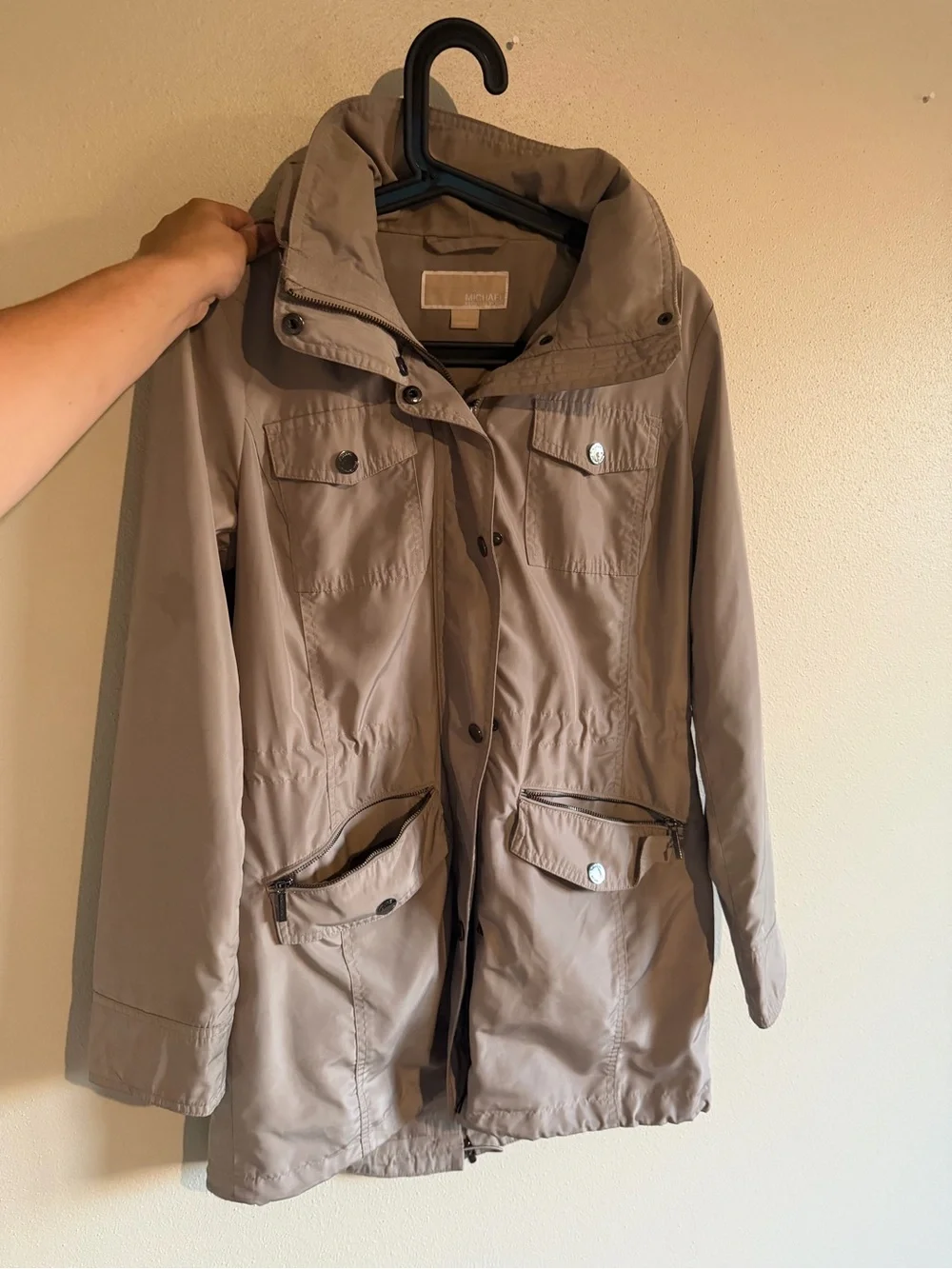 Michael Kors Taupe Hooded Utility Jacket